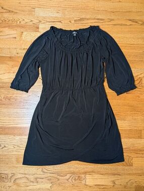 Allen B Women's Black Dress Elastic Waist Peasant Boho 3/4 Sleeve Size L